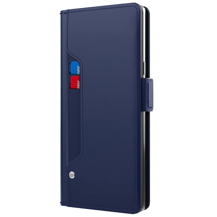 For Xiaomi Redmi Note 14 5G Case Stand PU Leather Phone Cover Card Holder Mirror - Blue