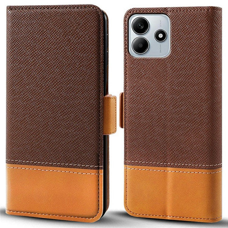 For Xiaomi Redmi Note 14 5G Case Color Splicing PU Leather Wallet Phone Cover - Brown