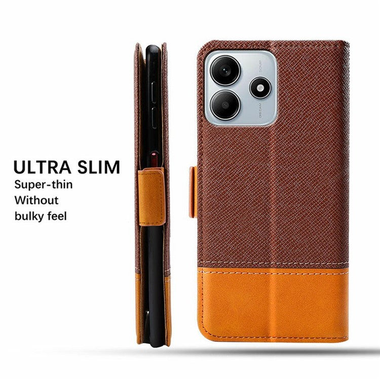 For Xiaomi Redmi Note 14 5G Case Color Splicing PU Leather Wallet Phone Cover - Brown