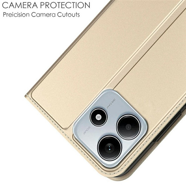 For Xiaomi Redmi Note 14 5G Case PU Leather Phone Cover with Card Holder Stand Magnetic Closure - Gold