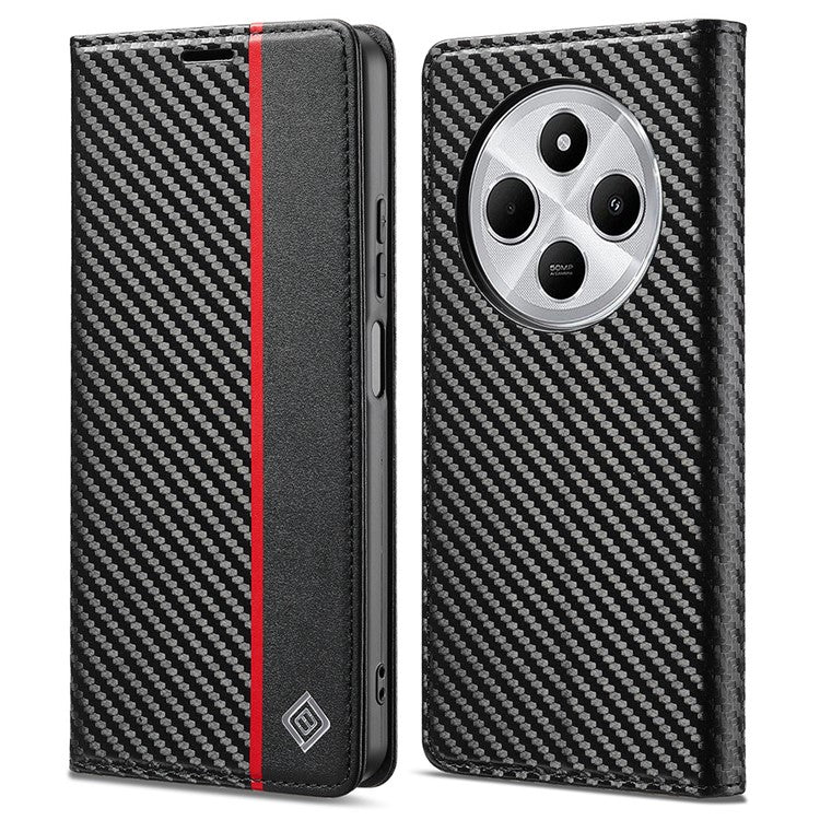 LC.IMEEKE For Xiaomi Poco C75 4G / Redmi 14R 5G / 14C 4G Case Carbon Fiber Texture Phone Cover Stand Card Holder - Vertical Stripe