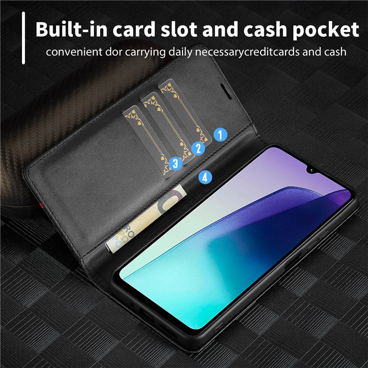 LC.IMEEKE For Xiaomi Poco C75 4G / Redmi 14R 5G / 14C 4G Case Carbon Fiber Texture Phone Cover Stand Card Holder - Vertical Stripe