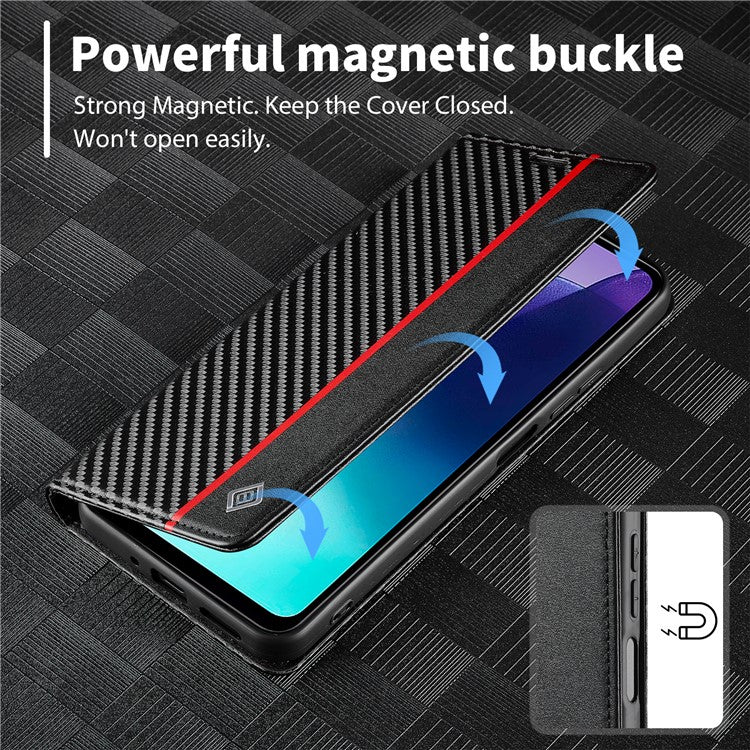 LC.IMEEKE For Xiaomi Poco C75 4G / Redmi 14R 5G / 14C 4G Case Carbon Fiber Texture Phone Cover Stand Card Holder - Vertical Stripe