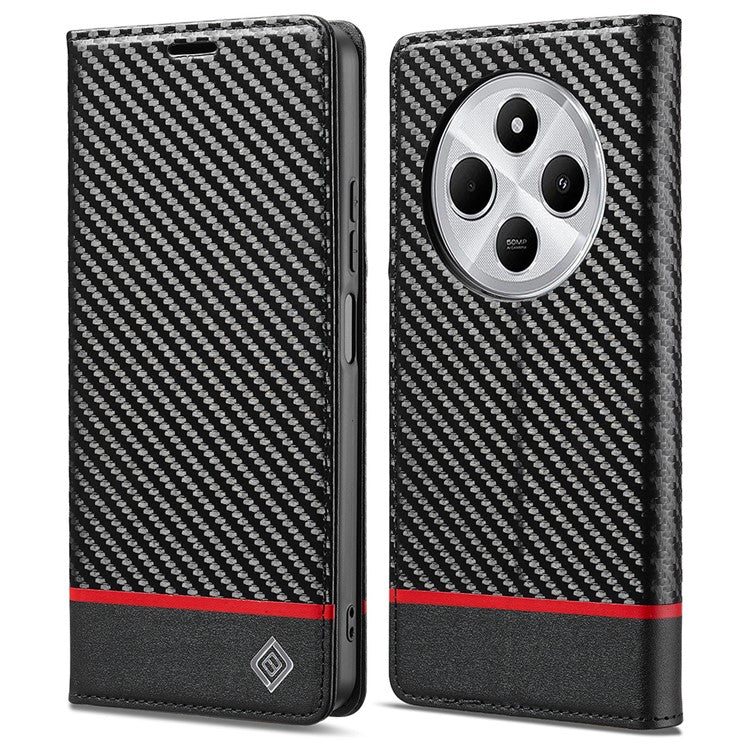 LC.IMEEKE For Xiaomi Poco C75 4G / Redmi 14R 5G / 14C 4G Case Carbon Fiber Texture Phone Cover Stand Card Holder - Horizontal Stripe