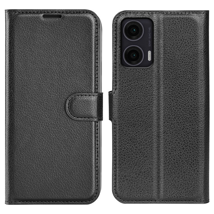 For Motorola Moto G35 5G Case Litchi Texture Shockproof Leather Wallet Phone Cover - Black