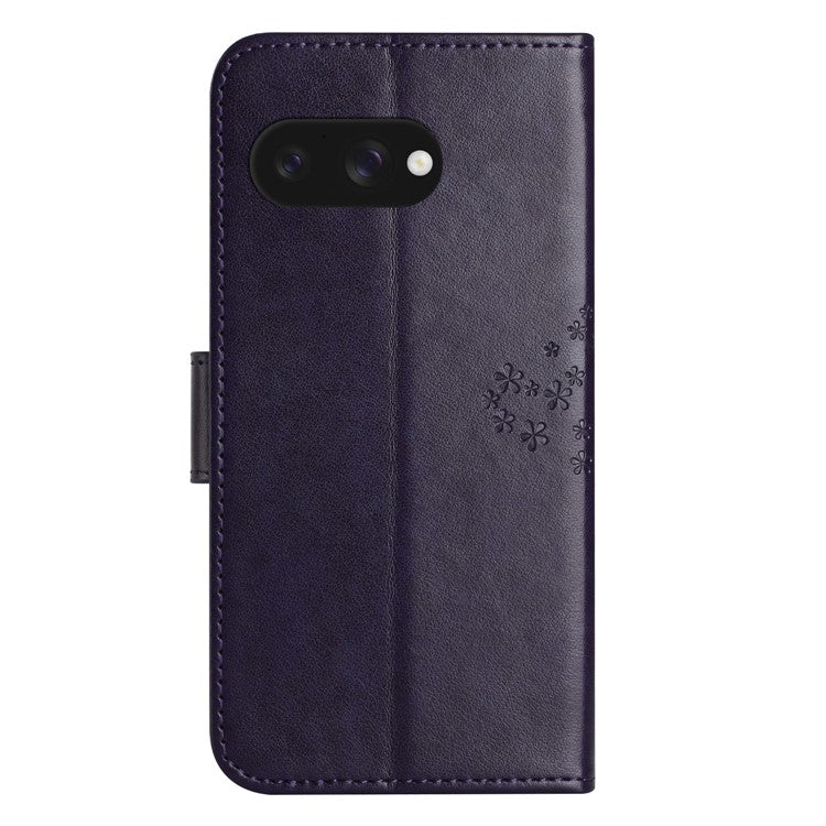 For Google Pixel 9a Case PU Leather Owl Tree Imprinted Wallet Phone Cover - Dark Purple