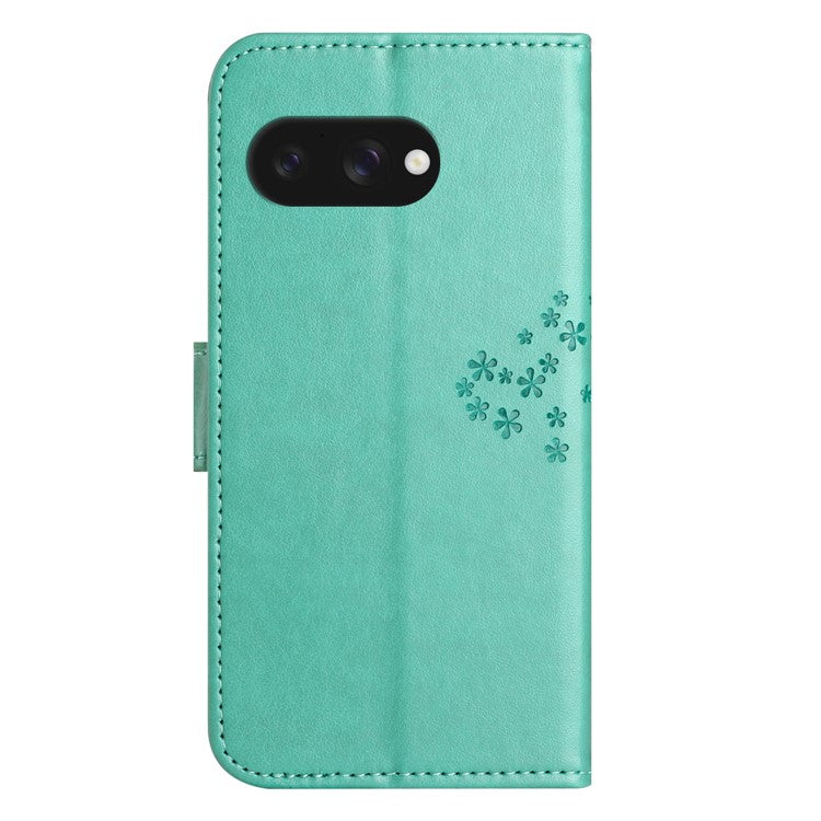 For Google Pixel 9a Case PU Leather Owl Tree Imprinted Wallet Phone Cover - Cyan