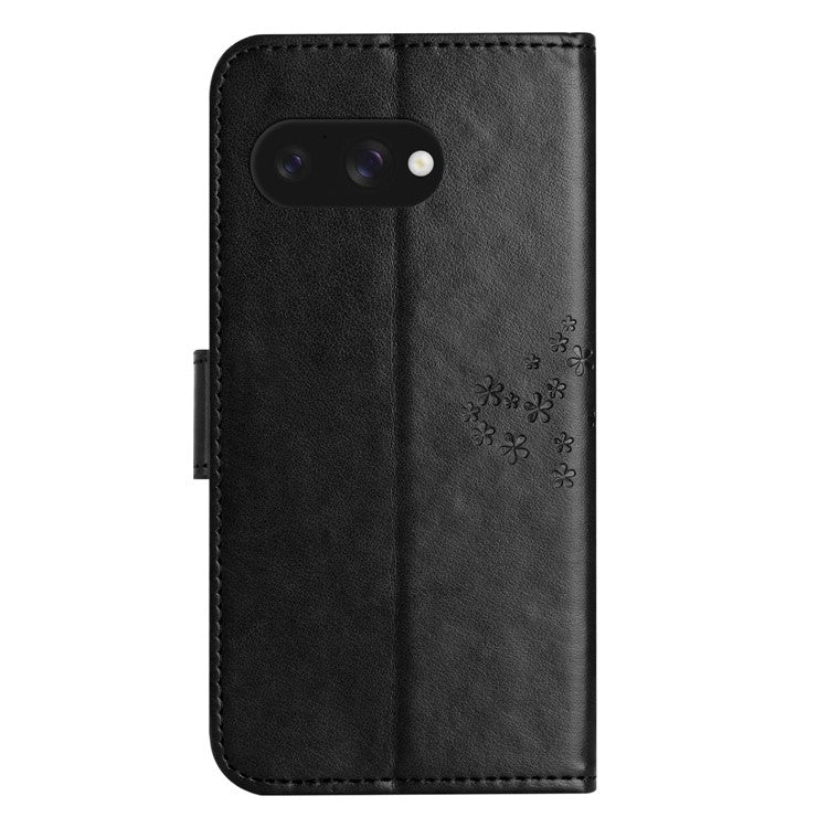 For Google Pixel 9a Case PU Leather Owl Tree Imprinted Wallet Phone Cover - Black