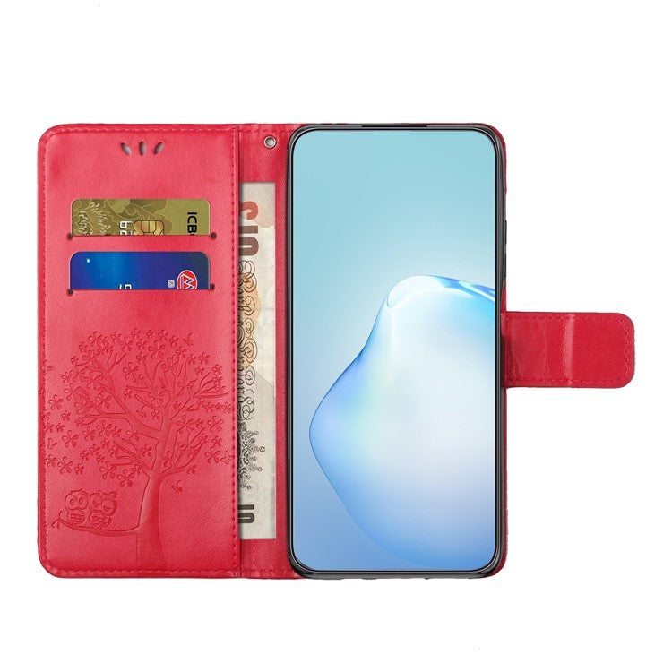 For Google Pixel 9a Case PU Leather Owl Tree Imprinted Wallet Phone Cover - Red