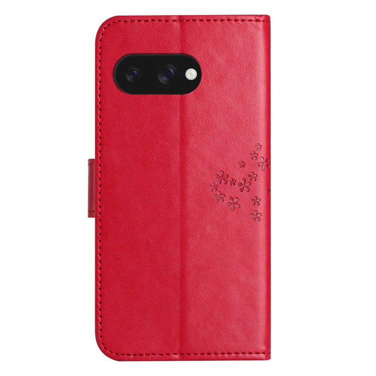 For Google Pixel 9a Case PU Leather Owl Tree Imprinted Wallet Phone Cover - Red