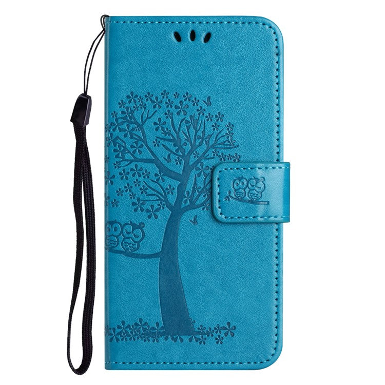 For Google Pixel 9a Case PU Leather Owl Tree Imprinted Wallet Phone Cover - Blue