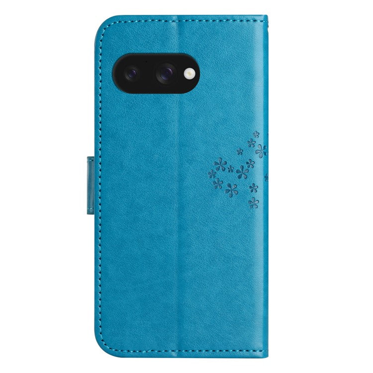 For Google Pixel 9a Case PU Leather Owl Tree Imprinted Wallet Phone Cover - Blue