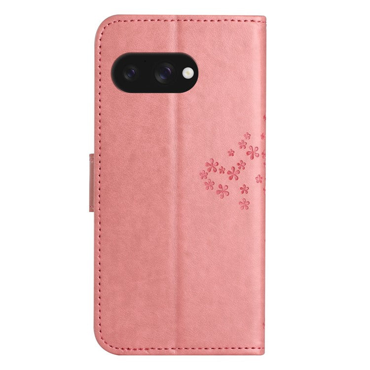 For Google Pixel 9a Case PU Leather Owl Tree Imprinted Wallet Phone Cover - Pink