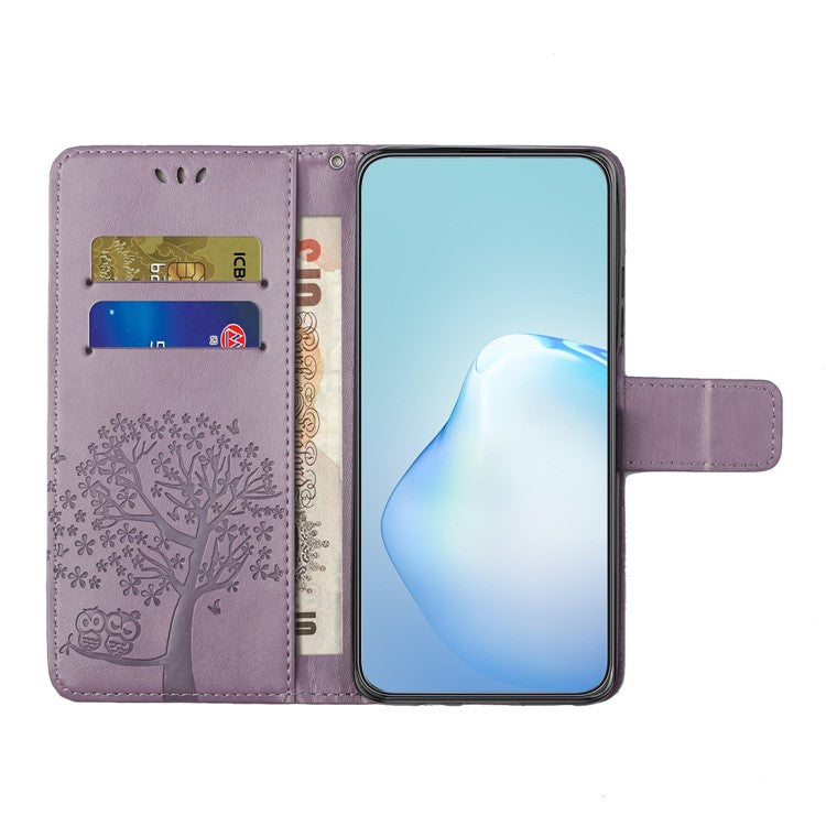 For Google Pixel 9a Case PU Leather Owl Tree Imprinted Wallet Phone Cover - Purple