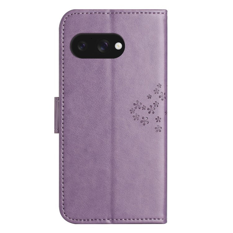 For Google Pixel 9a Case PU Leather Owl Tree Imprinted Wallet Phone Cover - Purple