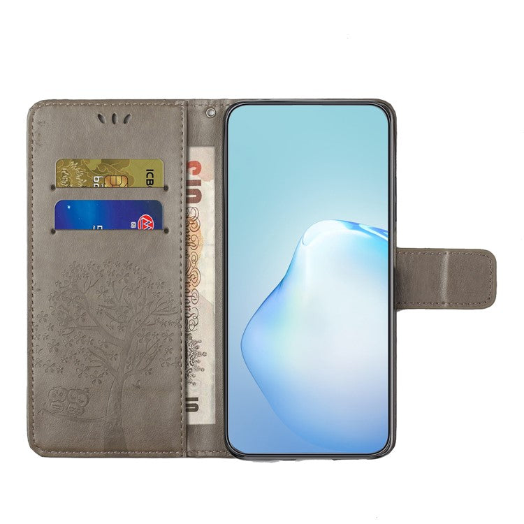 For Google Pixel 9a Case PU Leather Owl Tree Imprinted Wallet Phone Cover - Grey