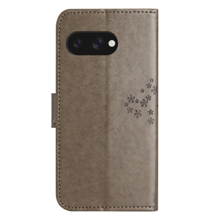 For Google Pixel 9a Case PU Leather Owl Tree Imprinted Wallet Phone Cover - Grey