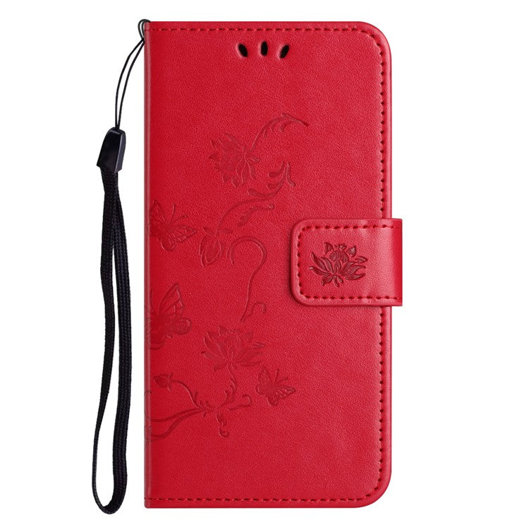 For Google Pixel 9a Case Wallet Stand Imprinted Butterfly Flower PU Leather Phone Cover - Red