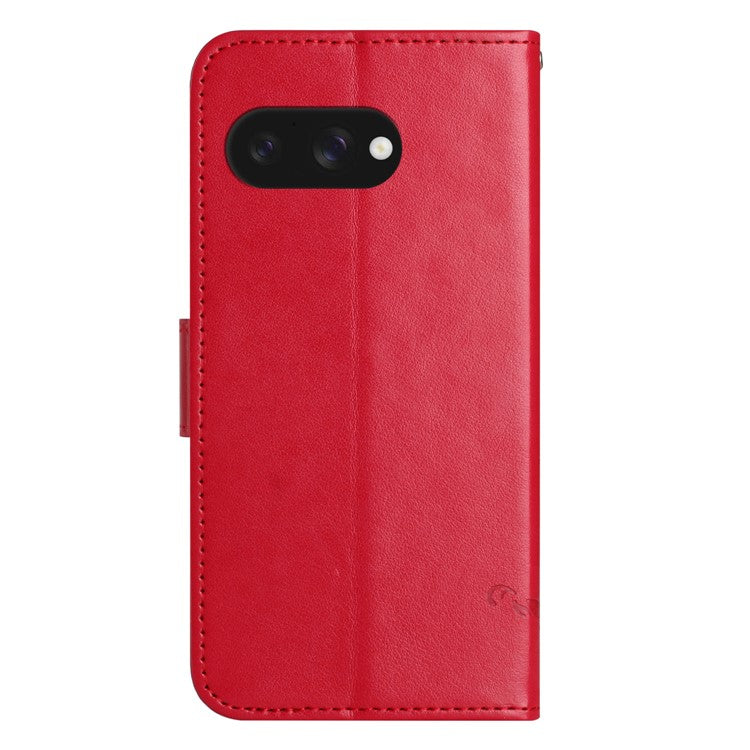 For Google Pixel 9a Case Wallet Stand Imprinted Butterfly Flower PU Leather Phone Cover - Red