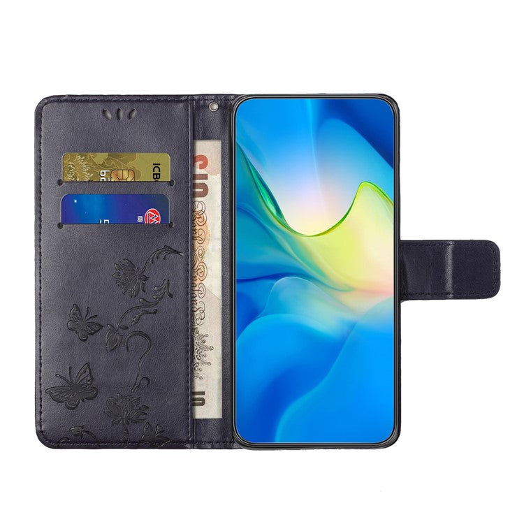 For Google Pixel 9a Case Wallet Stand Imprinted Butterfly Flower PU Leather Phone Cover - Dark Purple