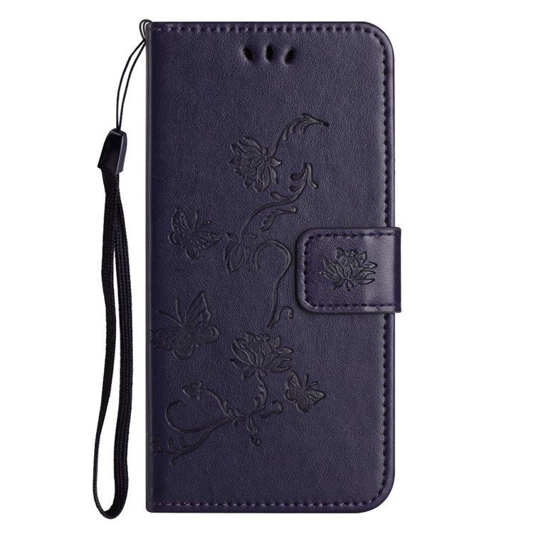 For Google Pixel 9a Case Wallet Stand Imprinted Butterfly Flower PU Leather Phone Cover - Dark Purple