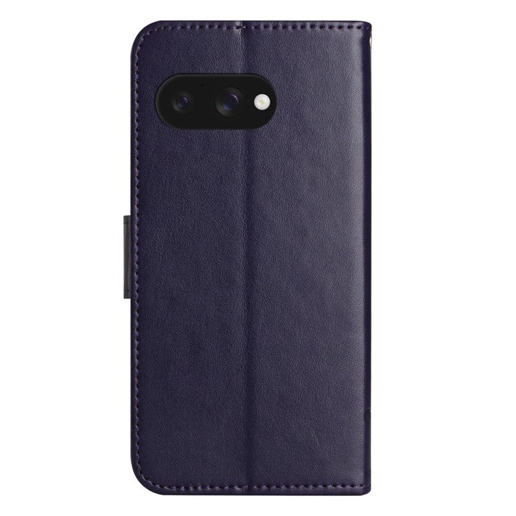 For Google Pixel 9a Case Wallet Stand Imprinted Butterfly Flower PU Leather Phone Cover - Dark Purple