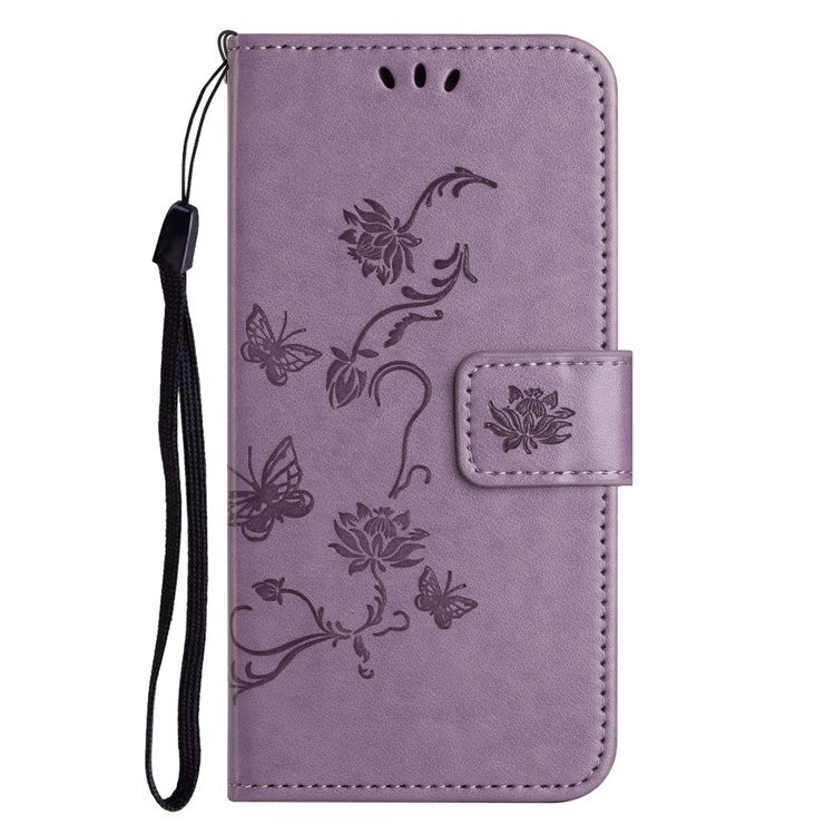 For Google Pixel 9a Case Wallet Stand Imprinted Butterfly Flower PU Leather Phone Cover - Purple