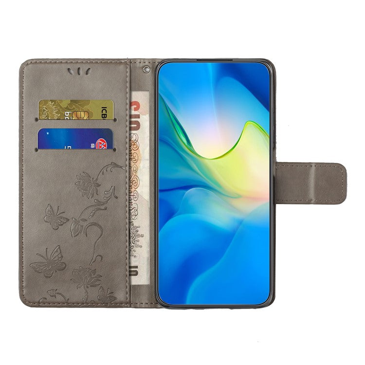 For Google Pixel 9a Case Wallet Stand Imprinted Butterfly Flower PU Leather Phone Cover - Grey