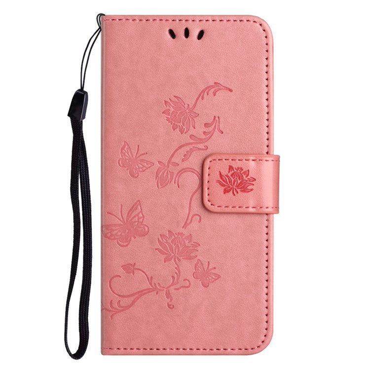 For Google Pixel 9a Case Wallet Stand Imprinted Butterfly Flower PU Leather Phone Cover - Pink