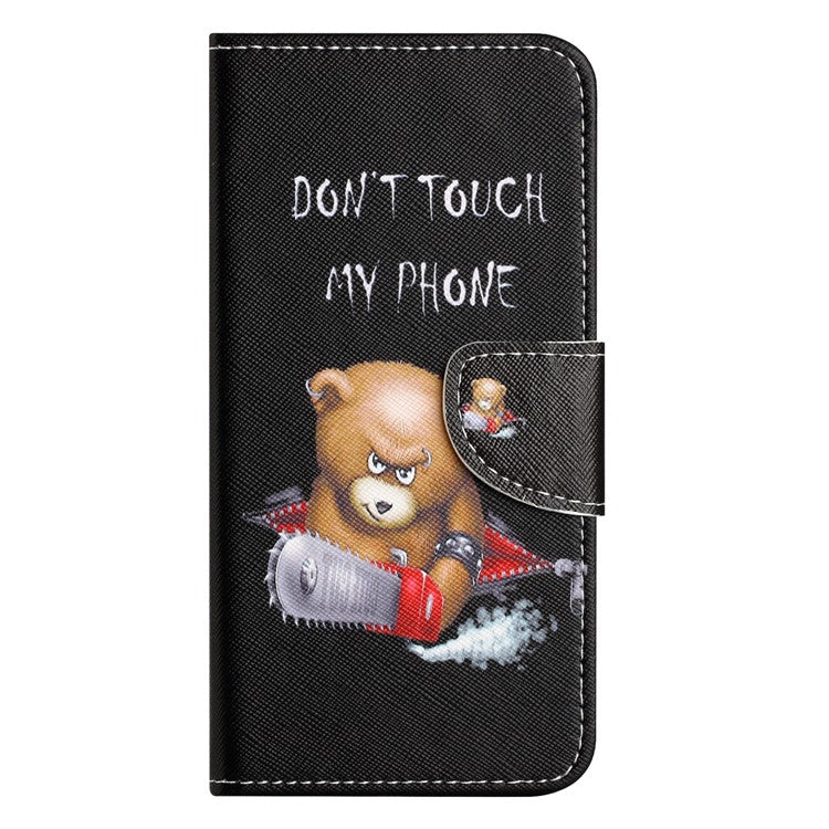 For Google Pixel 9a Leather Case Pattern Printing Cross Texture Phone Cover - Bear