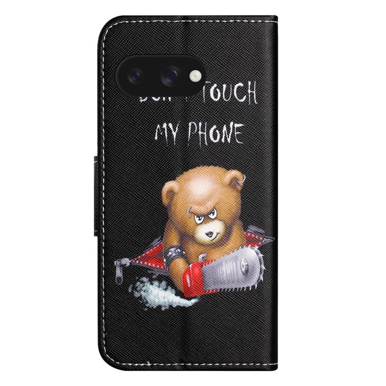 For Google Pixel 9a Leather Case Pattern Printing Cross Texture Phone Cover - Bear