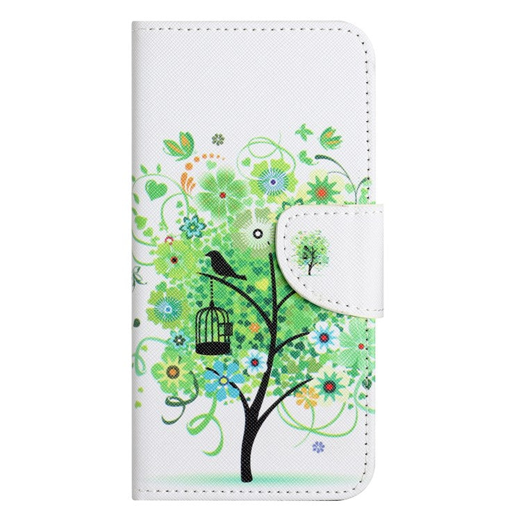 For Google Pixel 9a Leather Case Pattern Printing Cross Texture Phone Cover - Green Tree