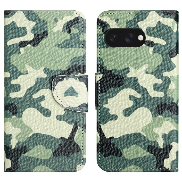 For Google Pixel 9a Leather Case Pattern Printing Cross Texture Phone Cover - Camouflage