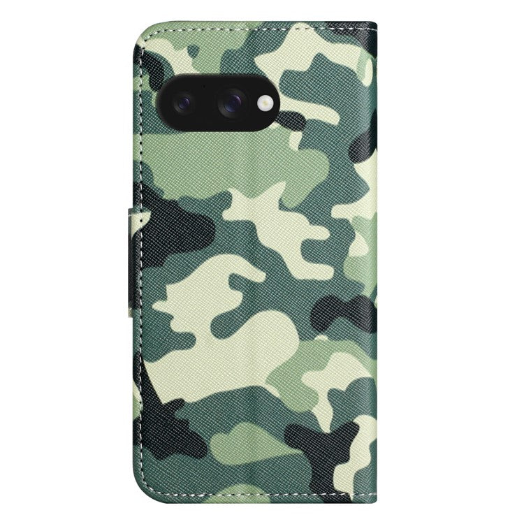 For Google Pixel 9a Leather Case Pattern Printing Cross Texture Phone Cover - Camouflage