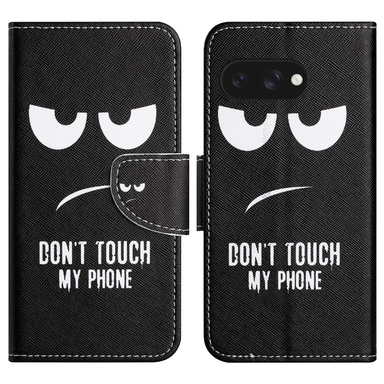 For Google Pixel 9a Leather Case Pattern Printing Cross Texture Phone Cover - Don't Touch My Phone