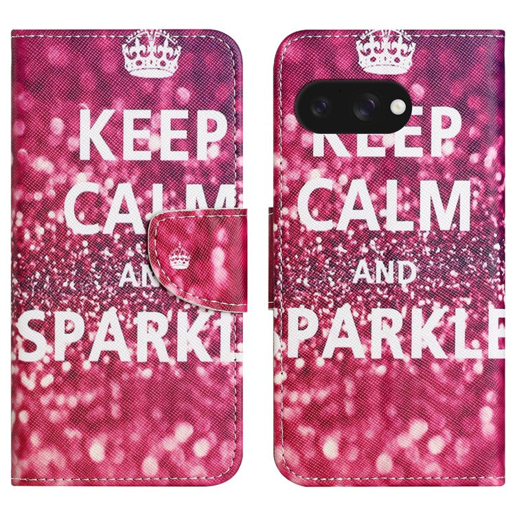 For Google Pixel 9a Leather Case Pattern Printing Cross Texture Phone Cover - Keep Calm and Sparkle