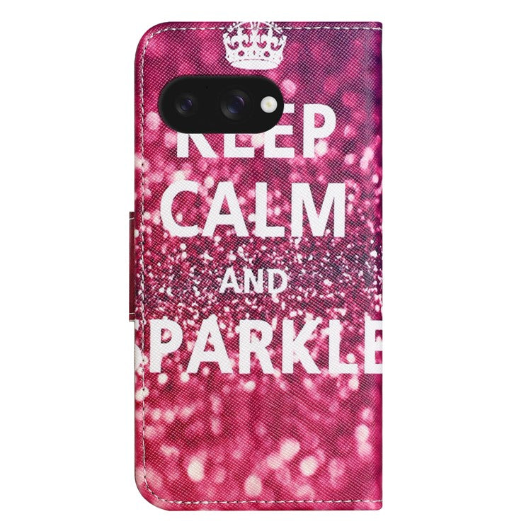 For Google Pixel 9a Leather Case Pattern Printing Cross Texture Phone Cover - Keep Calm and Sparkle