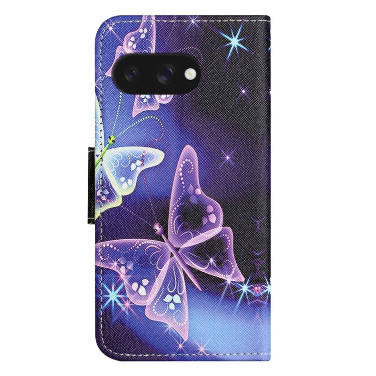 For Google Pixel 9a Leather Case Pattern Printing Cross Texture Phone Cover - Sparkling Butterfly