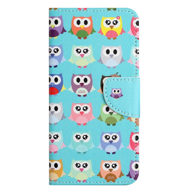 For Google Pixel 9a Leather Case Pattern Printing Cross Texture Phone Cover - Owls