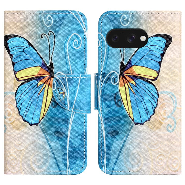 For Google Pixel 9a Leather Case Pattern Printing Cross Texture Phone Cover - Butterfly