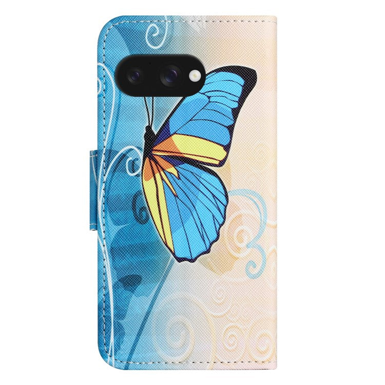 For Google Pixel 9a Leather Case Pattern Printing Cross Texture Phone Cover - Butterfly