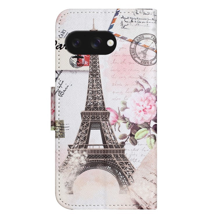 For Google Pixel 9a Leather Case Pattern Printing Cross Texture Phone Cover - Tower