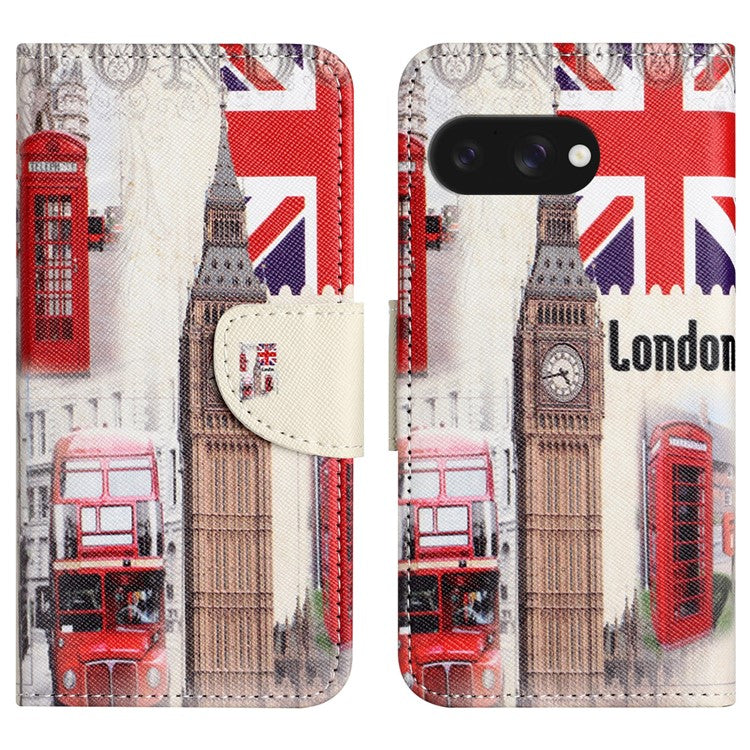 For Google Pixel 9a Leather Case Pattern Printing Cross Texture Phone Cover - London Big Ben