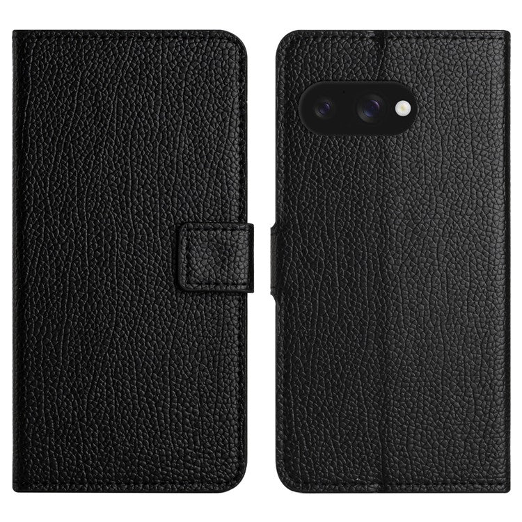 For Google Pixel 9a Case PU Leather Wallet Phone Cover Litchi Texture, Black