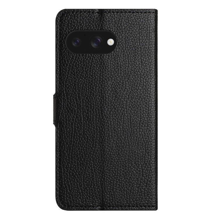 For Google Pixel 9a Case PU Leather Wallet Phone Cover Litchi Texture, Black