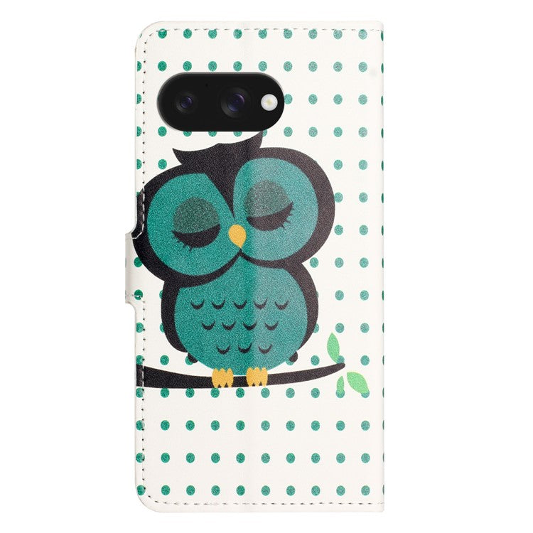 For Google Pixel 9a Case Pattern Print PU Leather Wallet Phone Cover - Dots Owl