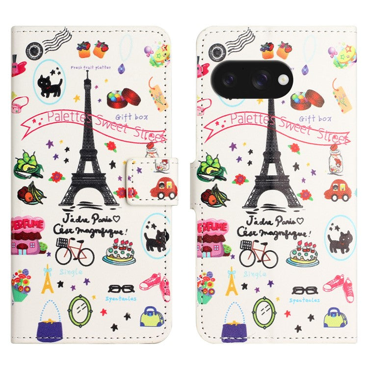 For Google Pixel 9a Case Pattern Print PU Leather Wallet Phone Cover - Eiffel Tower