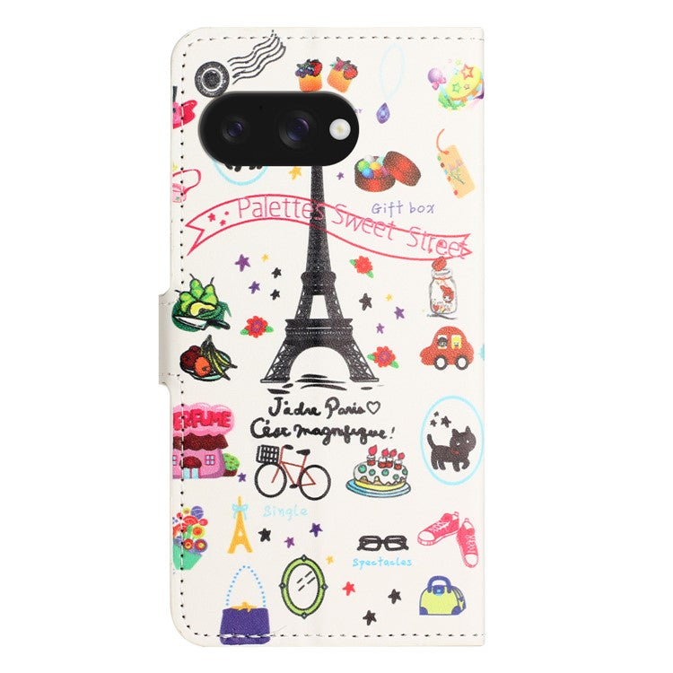 For Google Pixel 9a Case Pattern Print PU Leather Wallet Phone Cover - Eiffel Tower