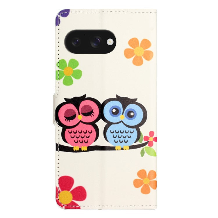 For Google Pixel 9a Case Pattern Print PU Leather Wallet Phone Cover - Couple Owls