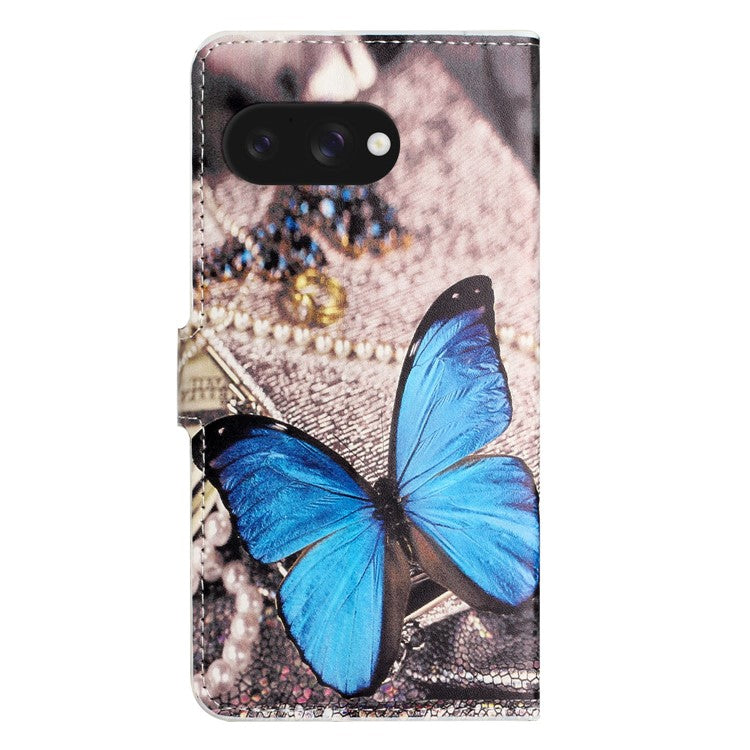 For Google Pixel 9a Case Pattern Print PU Leather Wallet Phone Cover - Blue Butterfly